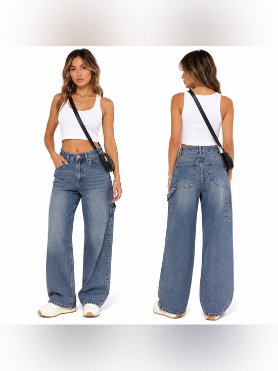 Edikted Denim - Edikted Wide Leg Carpenter Medium Wash Jeans Size M